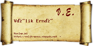 Válik Ernő névjegykártya